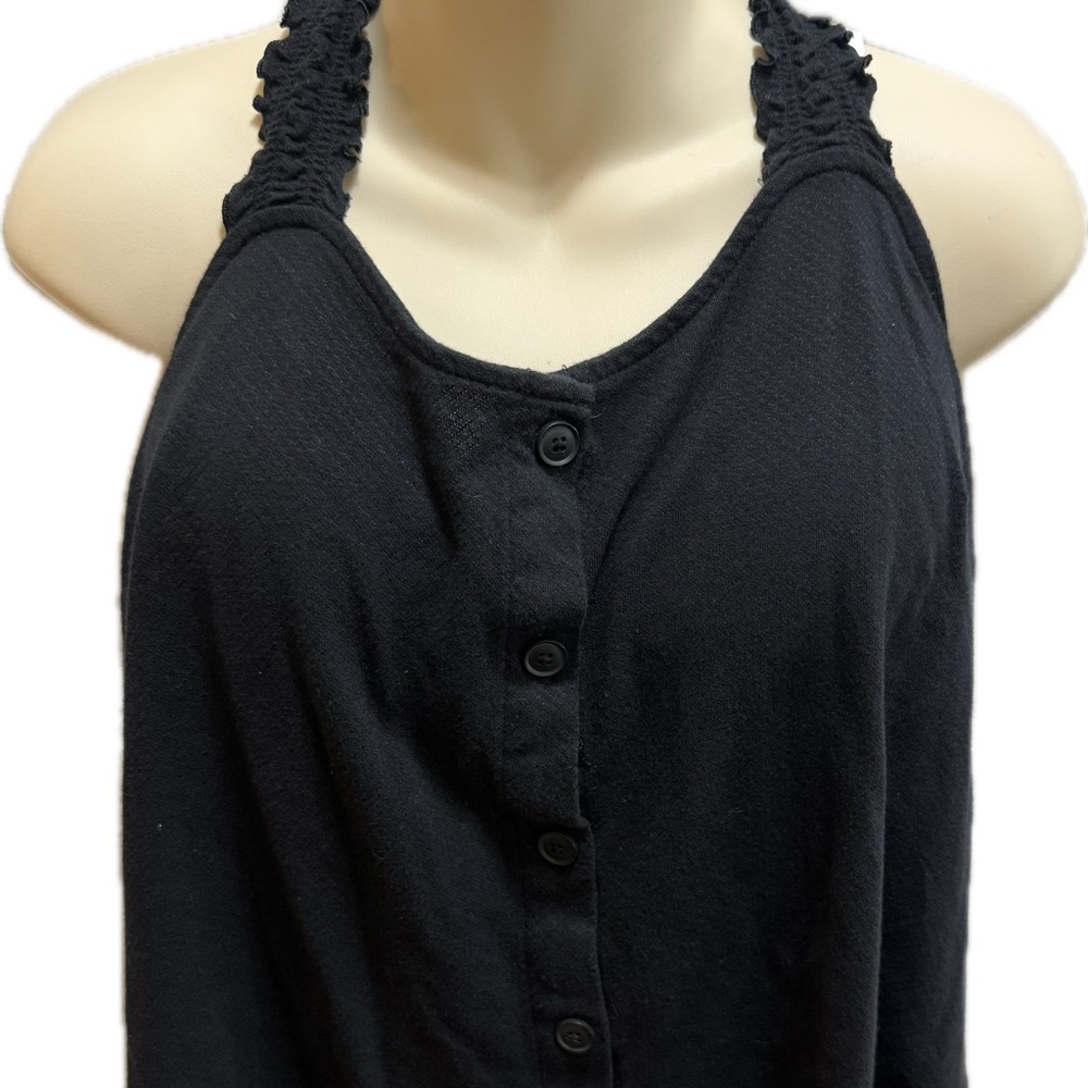 a.n.a Black Smocked Buttoned Tank Top